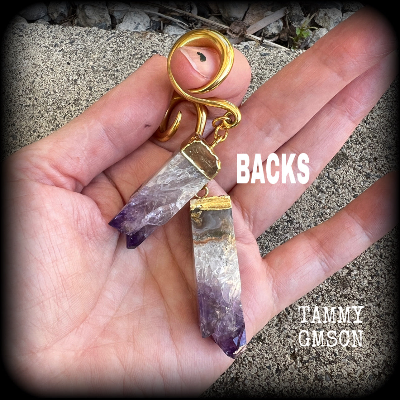 Raw Amethyst gauged earrings