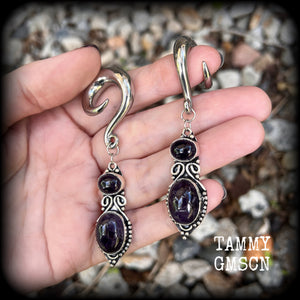 Amethyst jewelry Amethyst ear weights 0 gauge ear weights Ear gauges Amethyst gauged earrings Gemstone gauged earrings Gemstone ear weights Ear hangers Witchy jewelry Gauged ears 4mm 6mm 8mm 10mm 12mm 14mm 16mm 19mm 22mm 25mm 28mm 30mm Gypsy boho