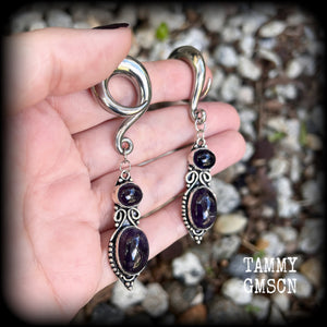 Amethyst jewelry Amethyst ear weights 0 gauge ear weights Ear gauges Amethyst gauged earrings Gemstone gauged earrings Gemstone ear weights Ear hangers 6 gauge 2 gauge 0 gauge 00 gauge ear weights