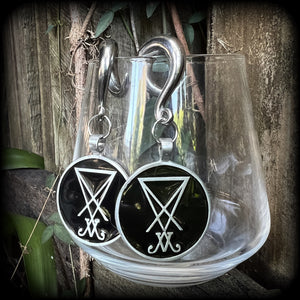 Sigil of Lucifer gauged earrings-Satanic jewelry