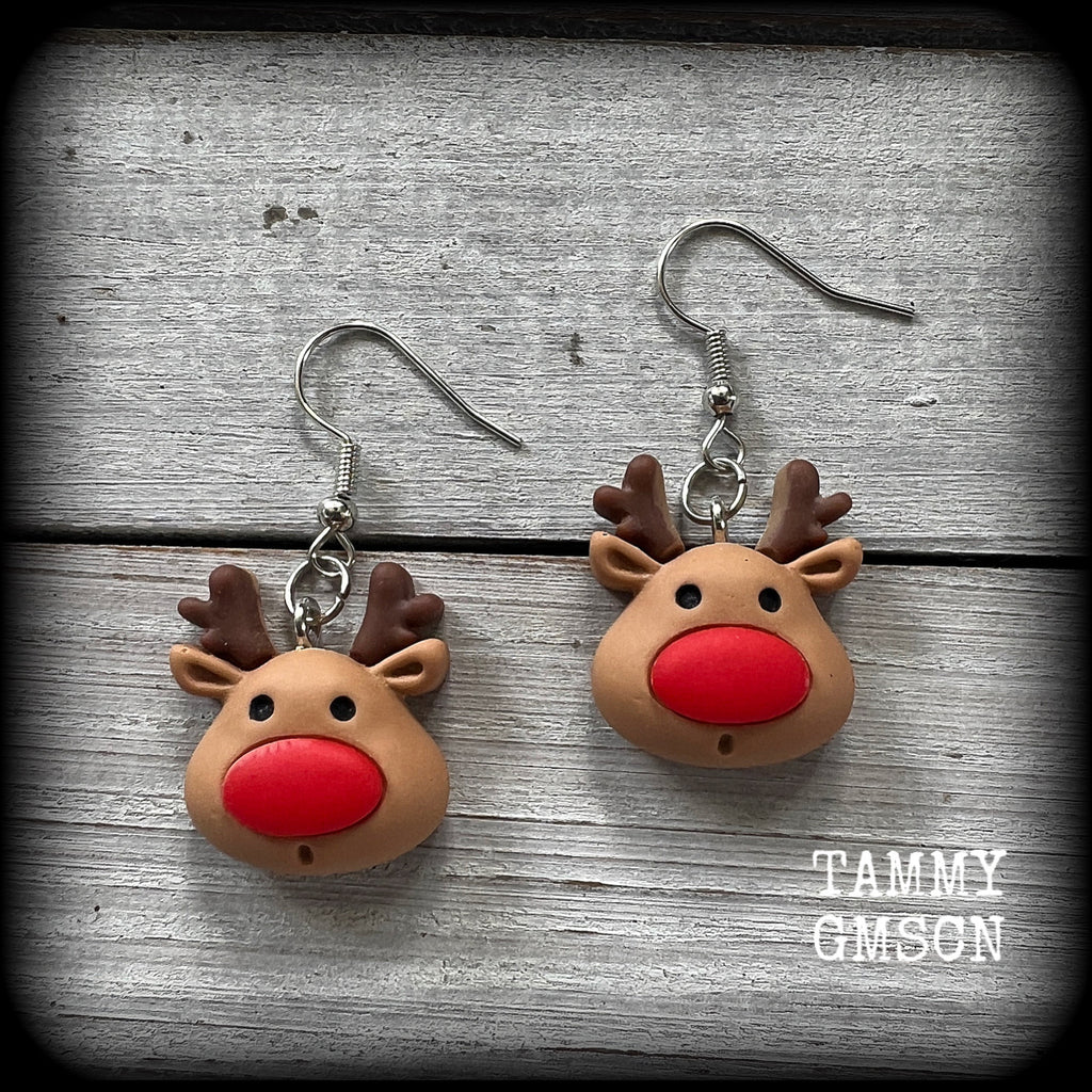 Reindeer earrings Christmas earrings Reindeer jewelry Ear gauges Ear hangers Gauged earrings Stretched lobes Gauged ears Reindeer ear hangers Christmas body jewelry Christmas jewelry Xmas gifts Stocking stuffers Secret santa Kriss Kringle Presents 