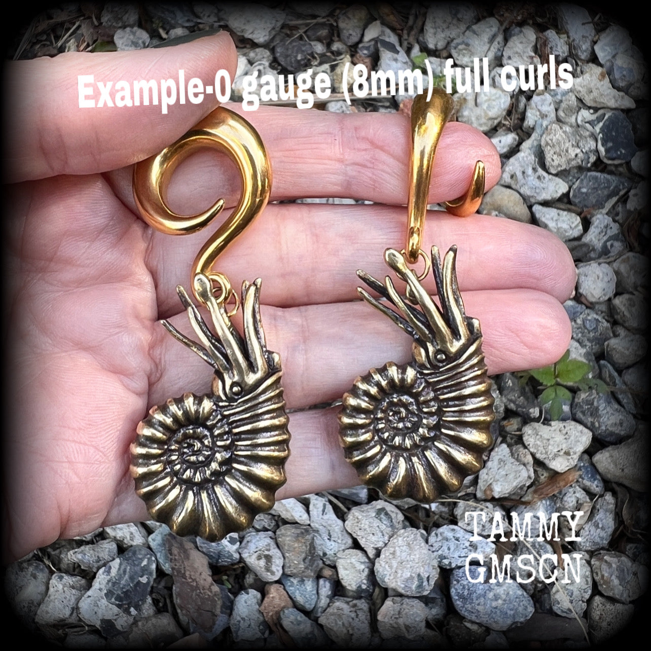 Nautilus ear weights Fossil ear weights Brass ear weights 0 gauge ear weights Gauged earrings 6g 2g 0g 00g 1/2” 9/16” 5/8” 3/4” 7/8” 1” 1.18
