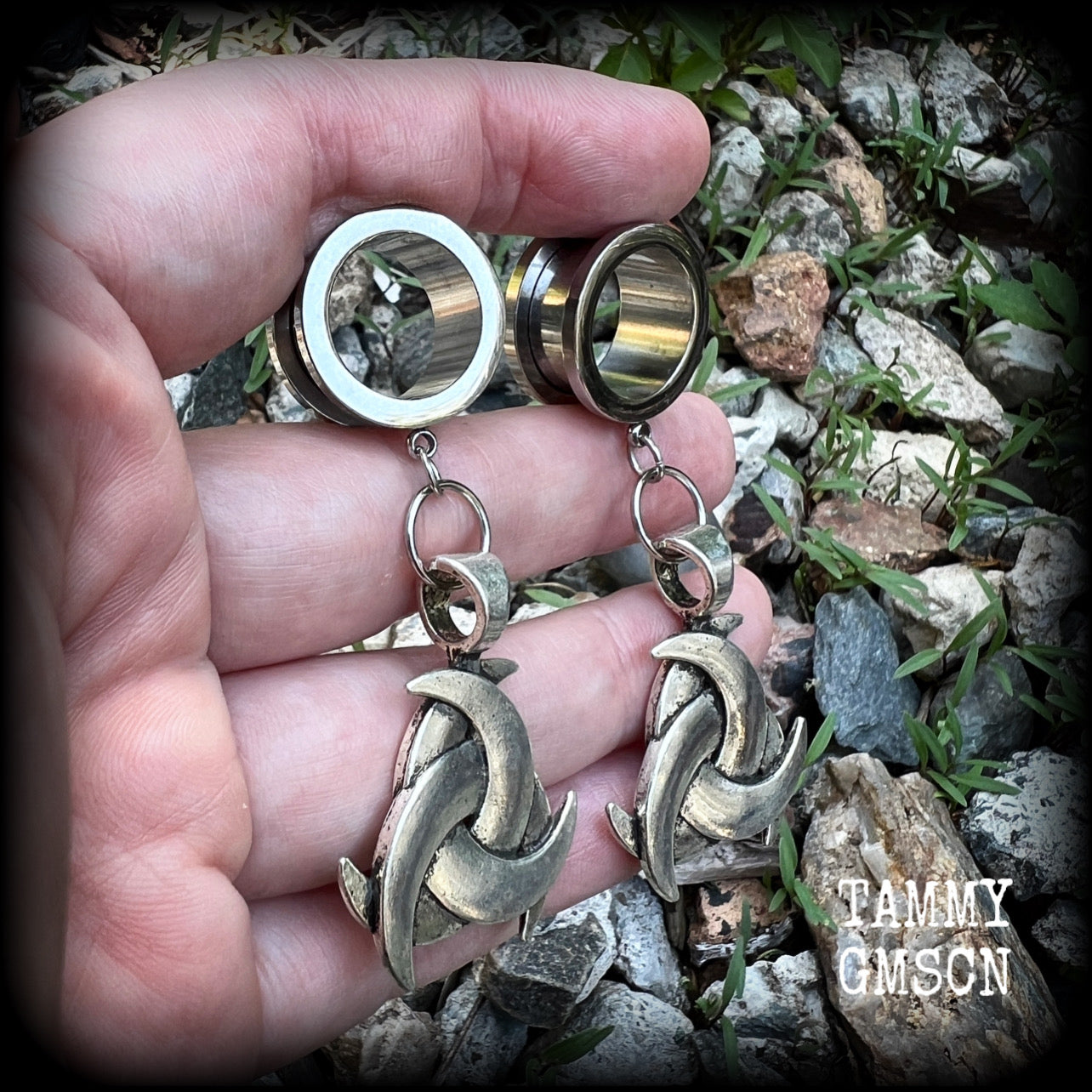 Triple horn tunnel earrings-Viking jewelry