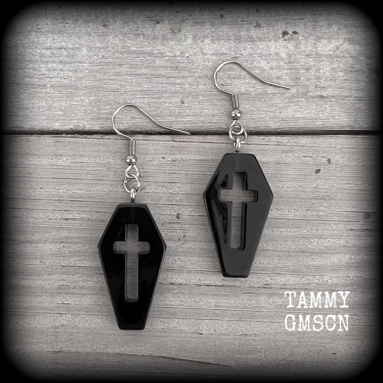 Black coffin earrings-Halloween earrings