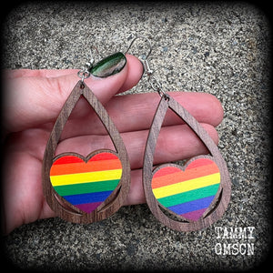 Pride flag earrings-Pride heart earrings