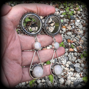 Moonstone ear weights 25mm tunnel earrings Body jewelry Gemstone ear gauges Gothic body jewelry Garnet tunnel dangles Gemstone plugs Gemstone tunnels Stretched libes Gauged earrings Gauged ears 4mm 6mm 8mm 10mm 12mm 14mm 16mm 19mm 22mm 25mm 28mm 30mm