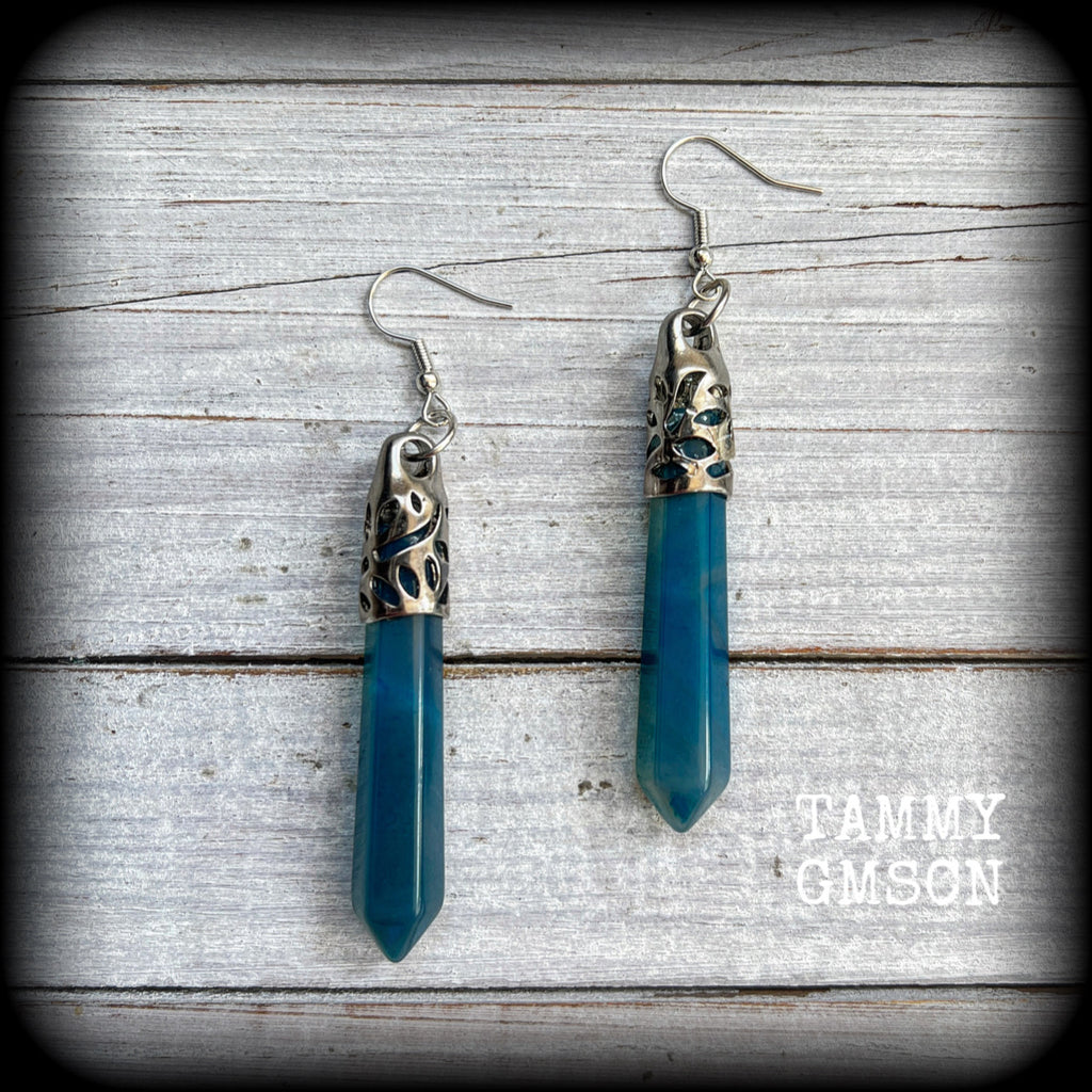 Blue agate earrings-Gemstone earrings