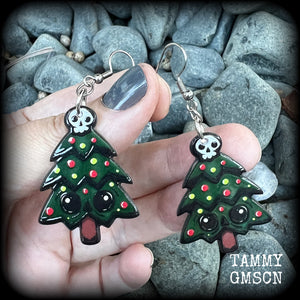 Christmas earrings Skull earrings Gothic Christmas earrings Black Friday Krampus earrings Stocking stuffers Spooky cute Pastel goth Acrylic earrings Festive season Yule Summer solstice jewelry Yuletide earrings Pierced ears Clip ons Gifts for goths