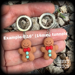 14mm tunnels Gingerbread man tunnels Secret santa Stocking stuffers Christmas ear gauges Gingerbread man gauges Gauged earrings Stretched lobes Gauged ears Ear hangers Christmas gifts Christmas plugs Xmas 4mm 6mm 8mm 10mm 12mm 14mm 16mm 19mm 22mm 25mm 28mm 30mm