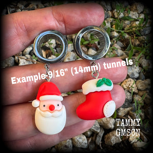 Santa claus 00 gauge tunnels Secret santa Stocking stuffers Christmas stocking Santa stocking ear gauges Gauged earrings Stretched lobes Gauged ears Ear hangers Christmas gifts Christmas plugs Xmas 4mm 6mm 8mm 10mm 12mm 14mm 16mm 19mm 22mm 25mm 28mm 