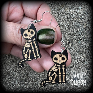 Skeleton cat Halloween earrings 