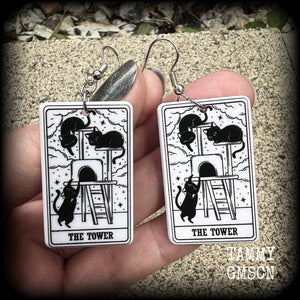 The Cat Tower tarot card earrings