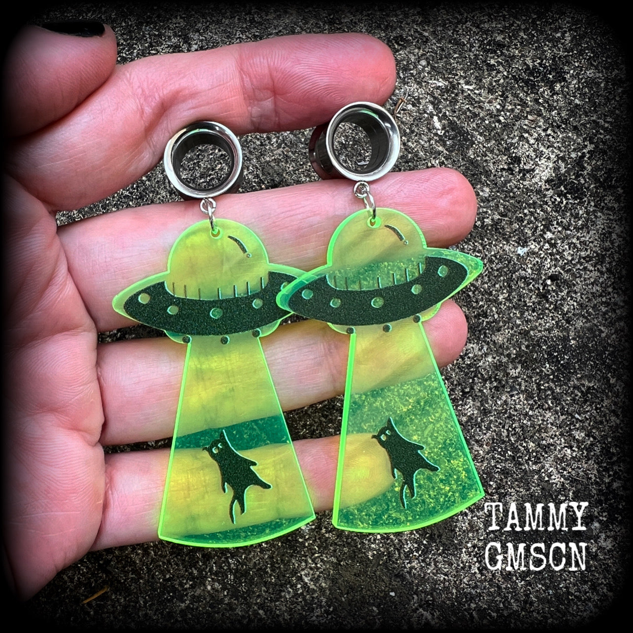 UFO cat abduction tunnel earrings