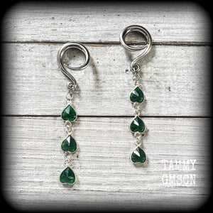 Emerald green gemstone gauged earrings-Boho earrings