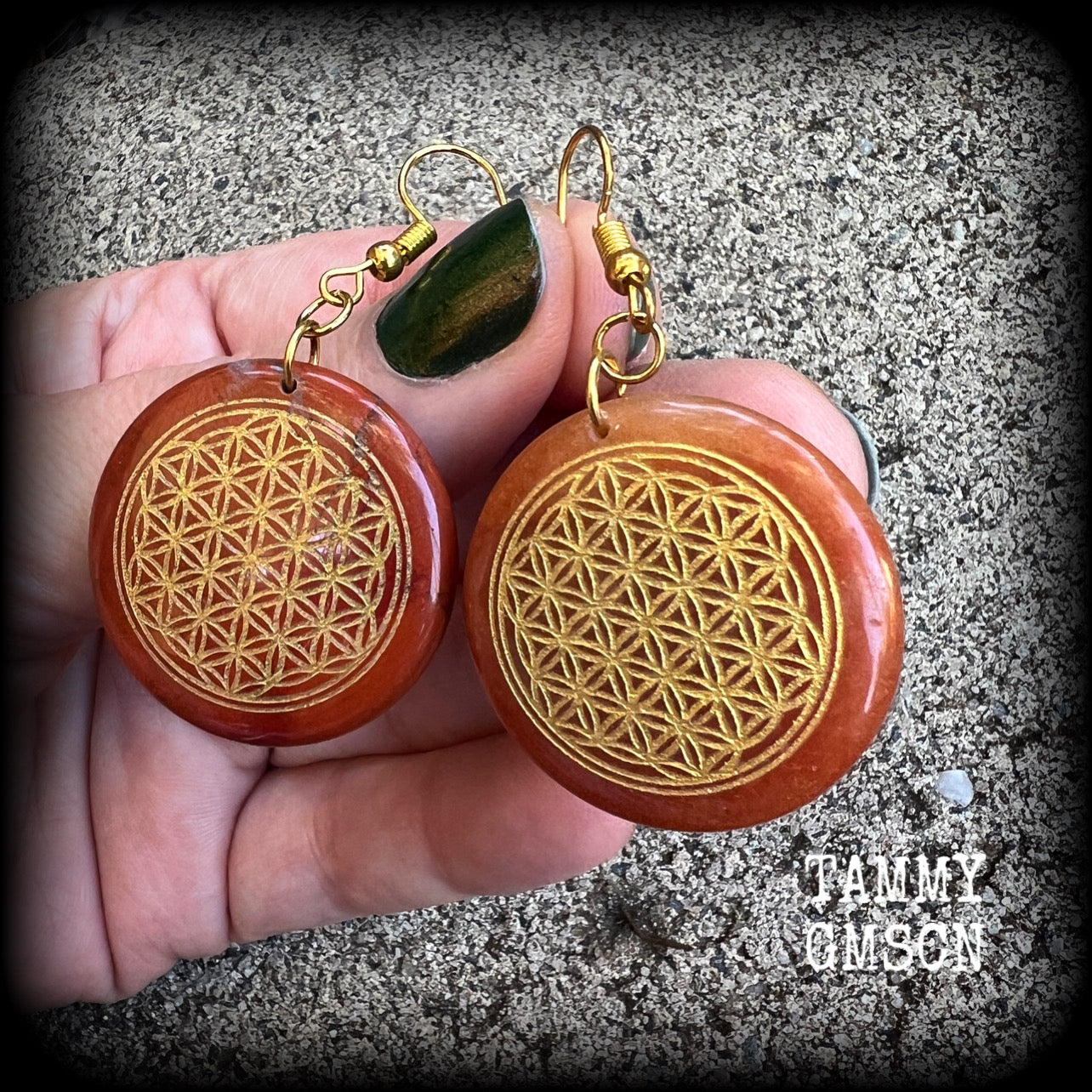 Red agate earrings-Flower of Life earrings