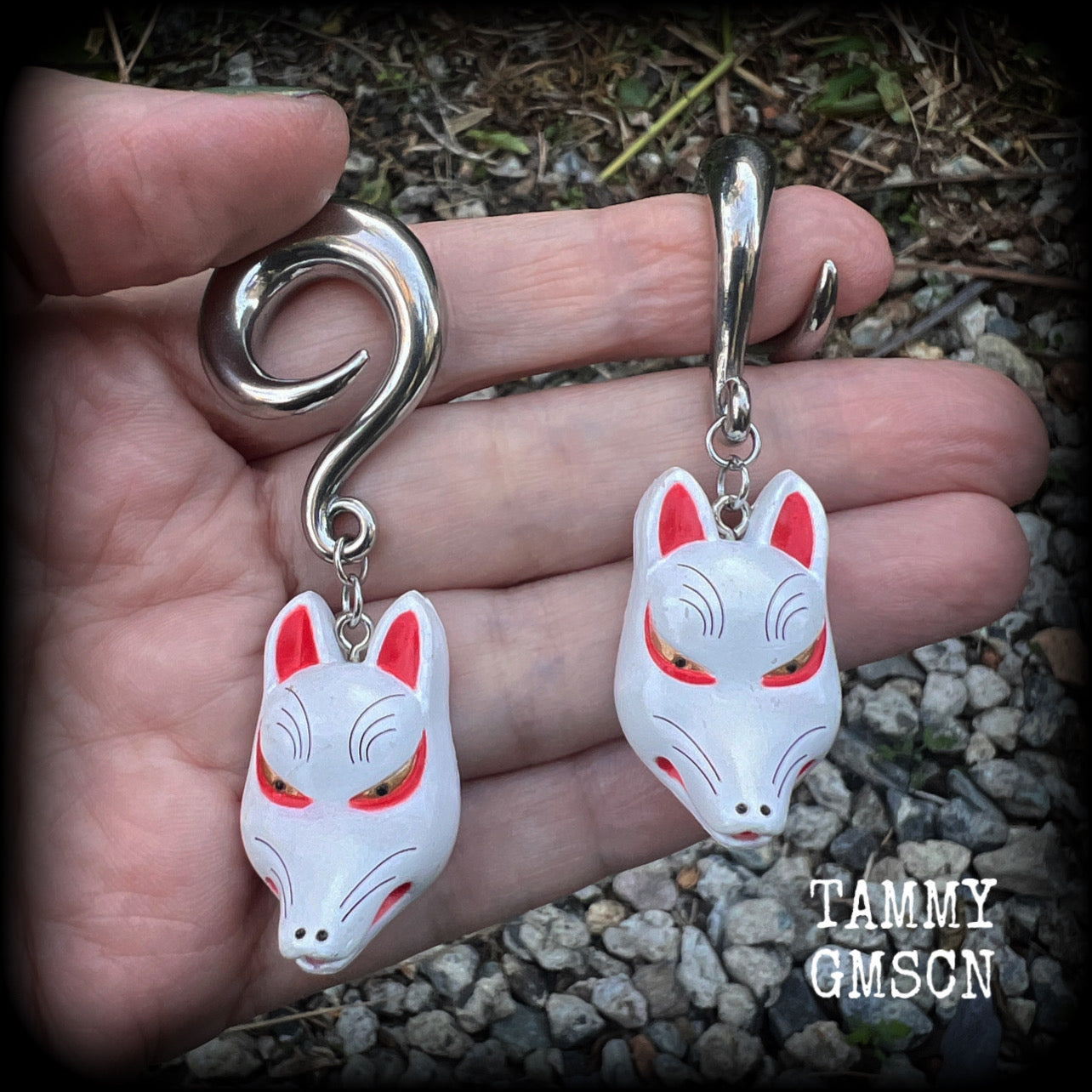 Japanese fox gauged earrings 