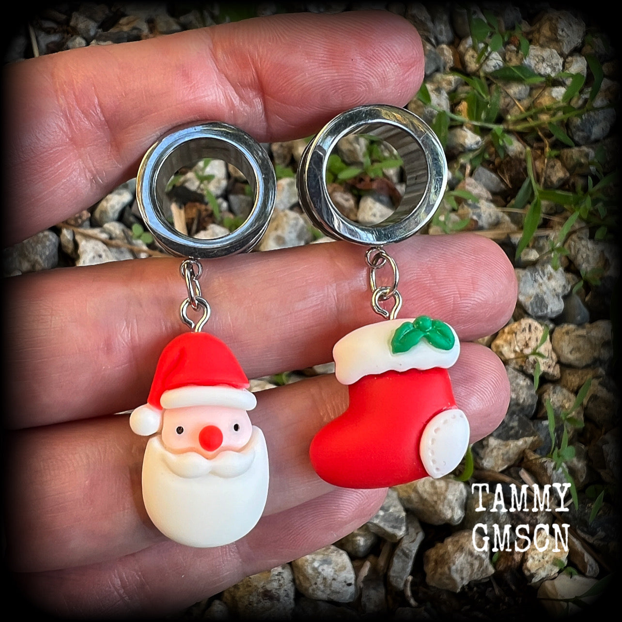 Santa claus 00 gauge tunnels Secret santa Stocking stuffers Christmas stocking Santa stocking ear gauges Gauged earrings Stretched lobes Gauged ears Ear hangers Christmas gifts Christmas plugs Xmas 4mm 6mm 8mm 10mm 12mm 14mm 16mm 19mm 22mm 25mm 28mm 