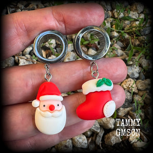 Santa claus 00 gauge tunnels Secret santa Stocking stuffers Christmas stocking Santa stocking ear gauges Gauged earrings Stretched lobes Gauged ears Ear hangers Christmas gifts Christmas plugs Xmas 4mm 6mm 8mm 10mm 12mm 14mm 16mm 19mm 22mm 25mm 28mm 