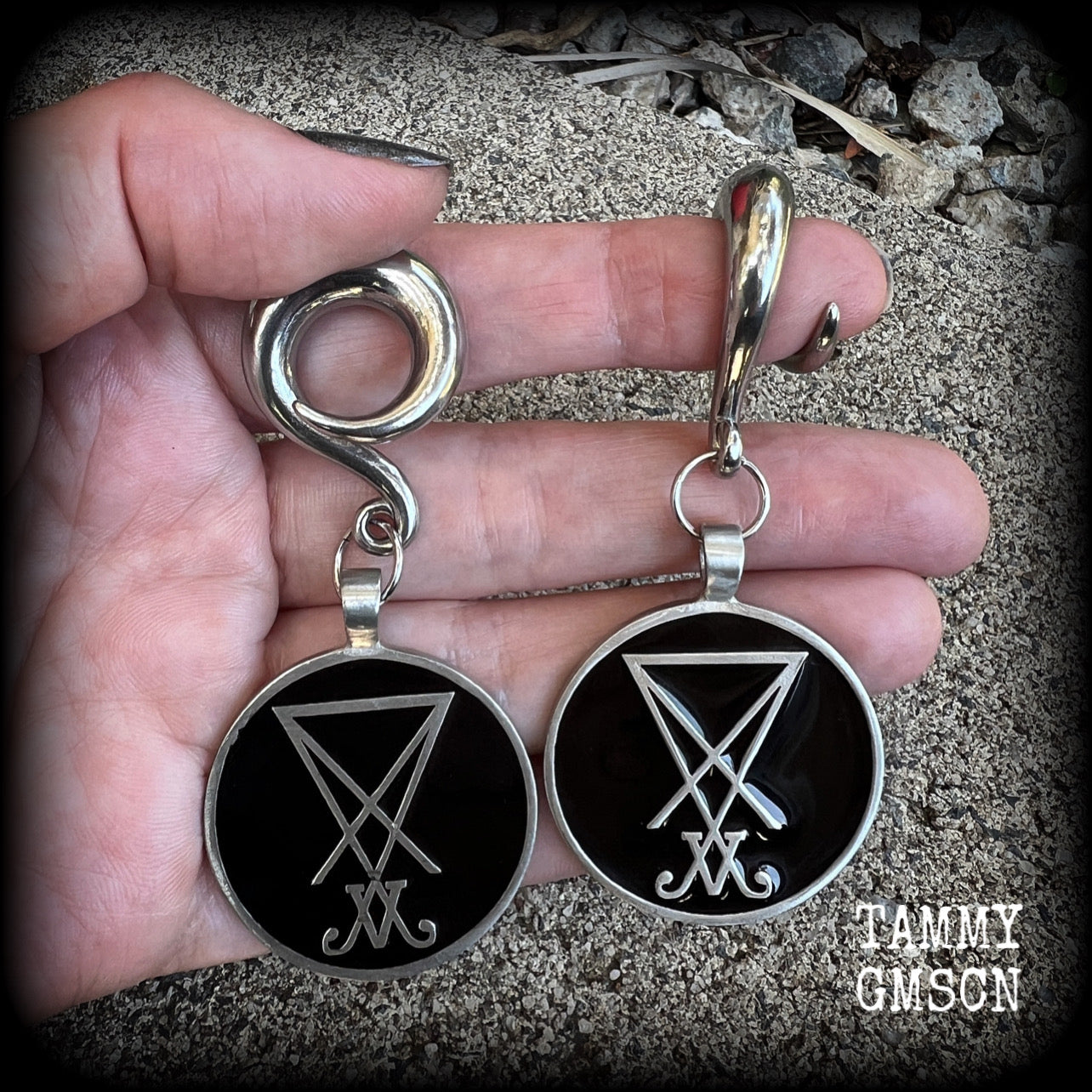 Sigil of Lucifer gauged earrings-Satanic jewelry