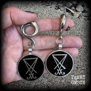 Sigil of Lucifer gauged earrings-Satanic jewelry