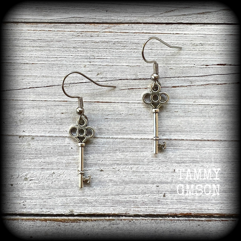 Antique silver key earrings