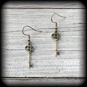 Antique silver key earrings