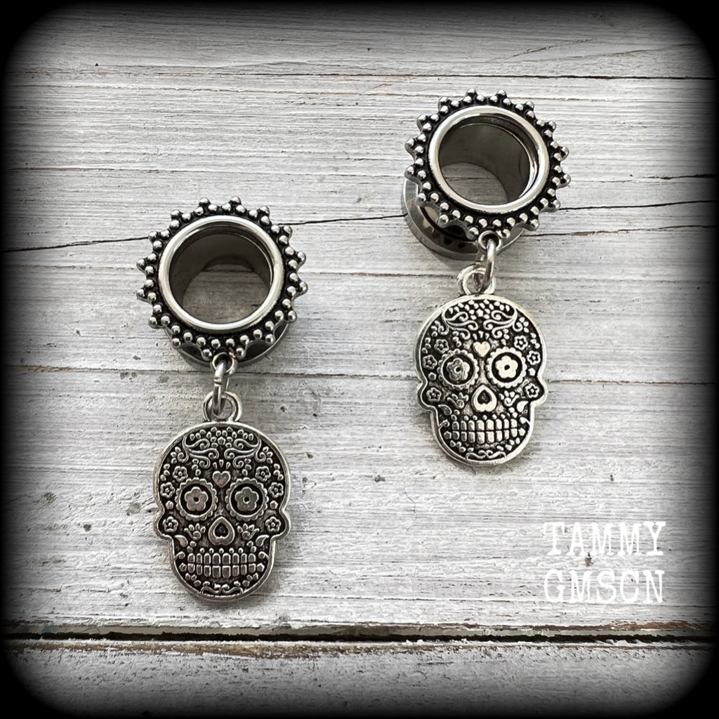 Sugar skull tunnel earrings-Halloween tunnels