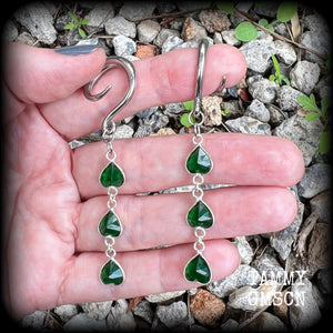 Emerald green gemstone gauged earrings-Boho earrings