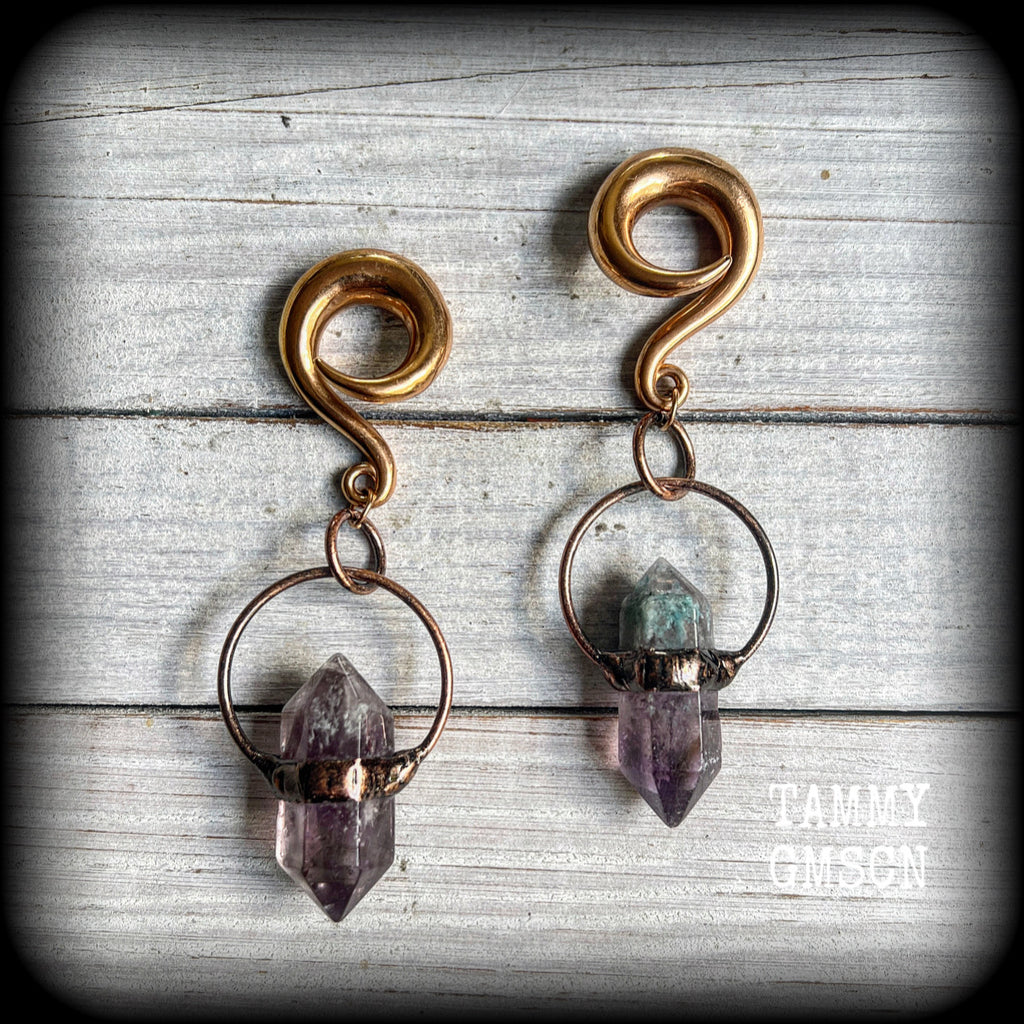 Fluorite gauged earrings-Gemstone ear weights