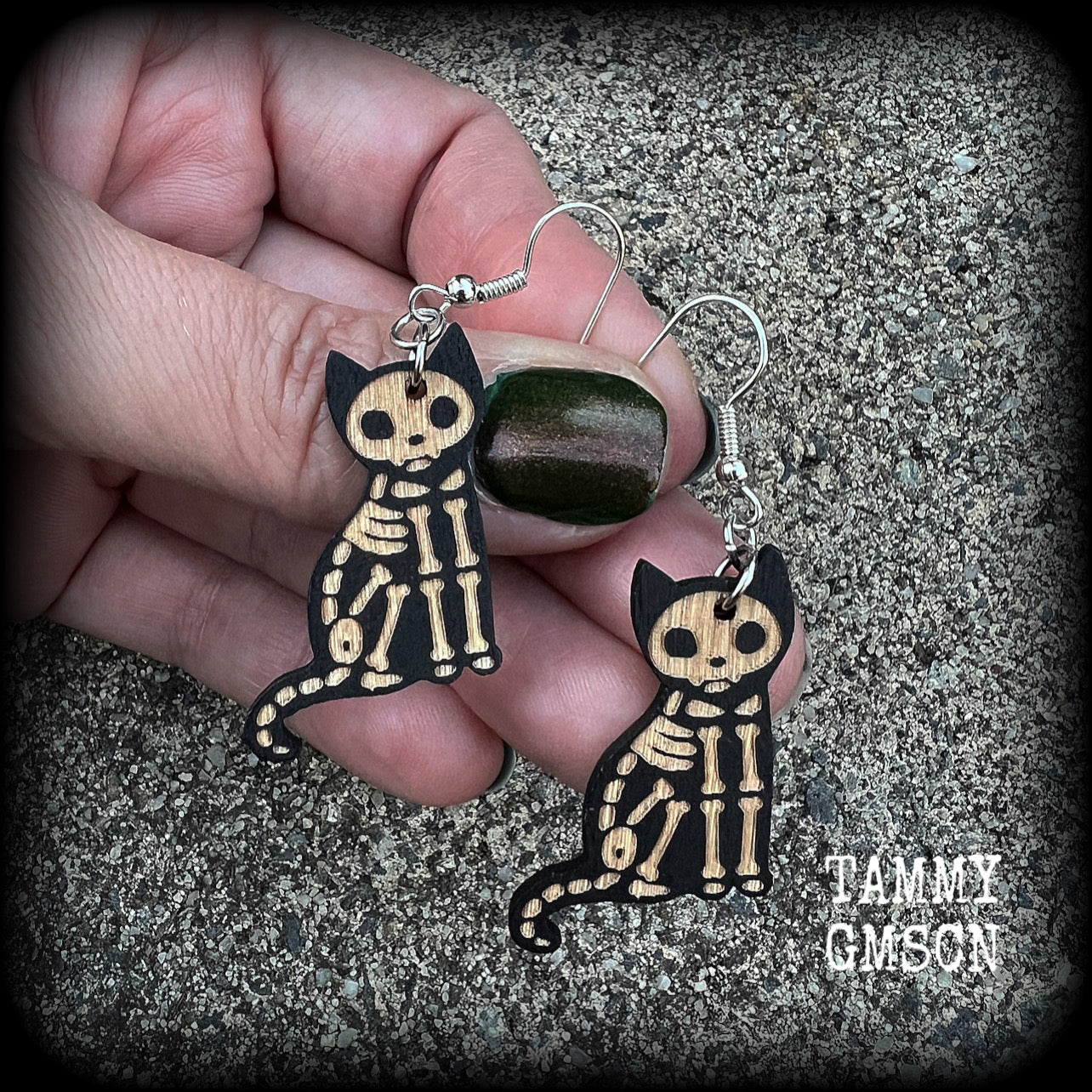 Skeleton cat Halloween earrings 