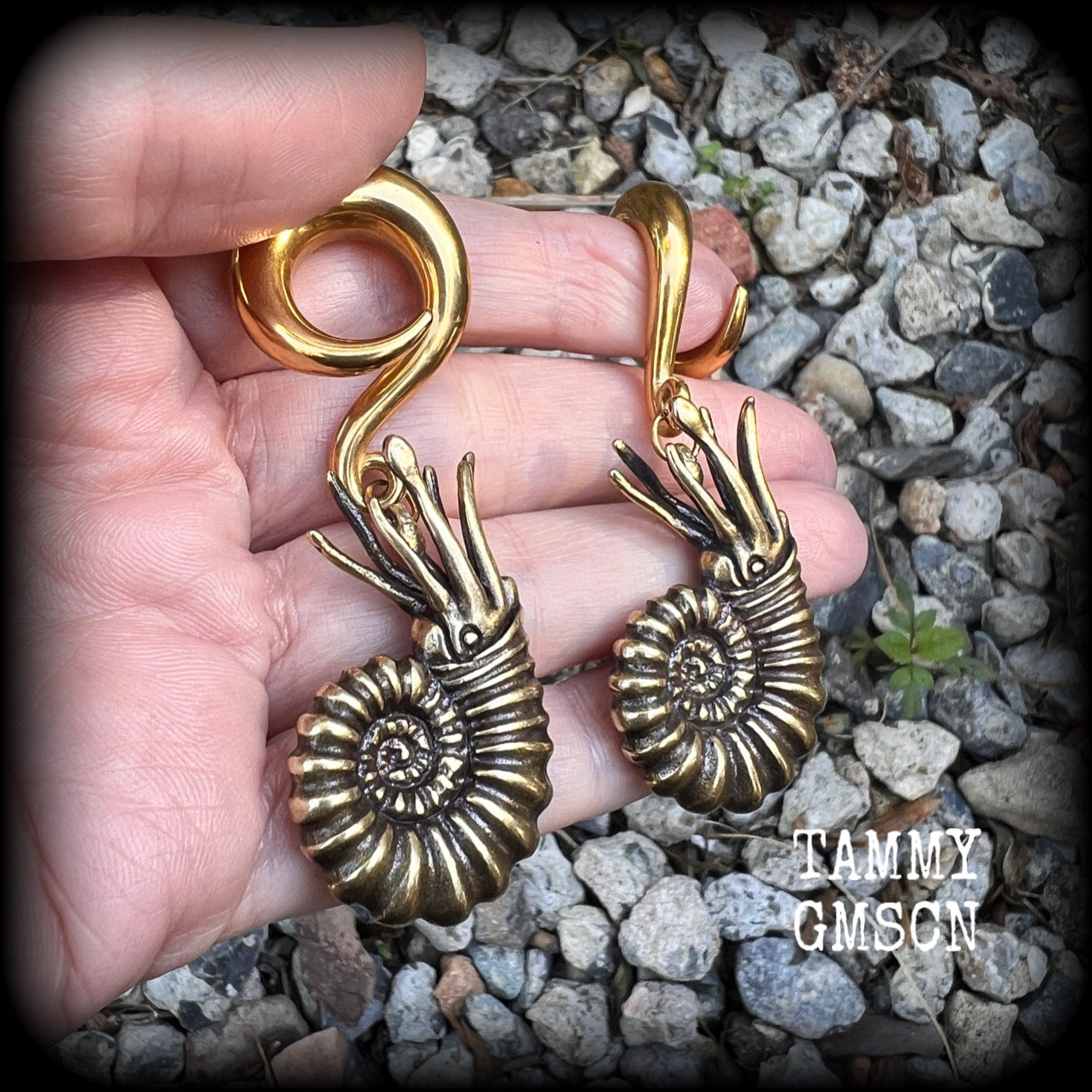 Nautilus ear weights Fossil ear weights Brass ear weights 0 gauge ear weights Gauged earrings 6g 2g 0g 00g 1/2” 9/16” 5/8” 3/4” 7/8” 1” 1.18
