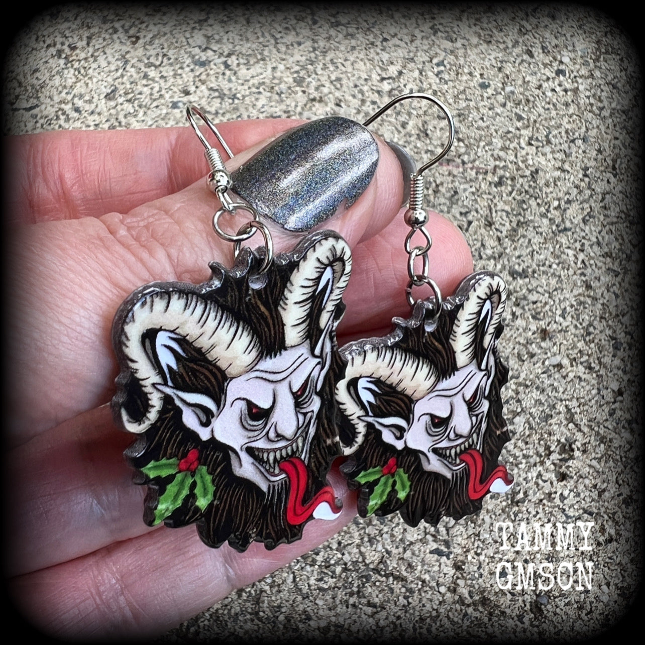 Krampus tattoo Krampus earrings Christmas earrings Halloween earrings Summer solstice Yule earrings Horned god Gothic Winter solstice Pagan earrings Folklore Fairy tales Halloween jewelry Yuletide Mythology Mythological beasts Fairytales Pierced ears Tunnels Plugs