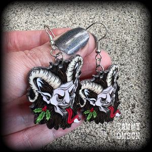 Krampus tattoo Krampus earrings Christmas earrings Halloween earrings Summer solstice Yule earrings Horned god Gothic Winter solstice Pagan earrings Folklore Fairy tales Halloween jewelry Yuletide Mythology Mythological beasts Fairytales Pierced ears Tunnels Plugs