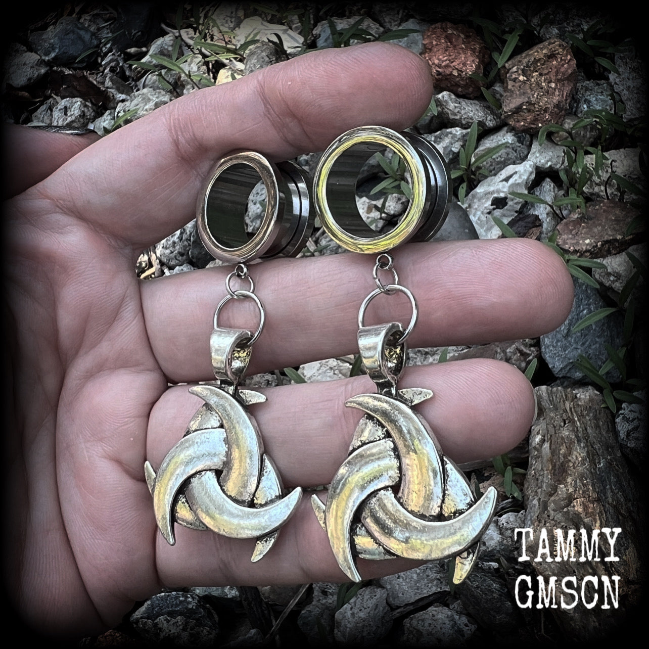 Triple horn tunnel earrings-Viking jewelry