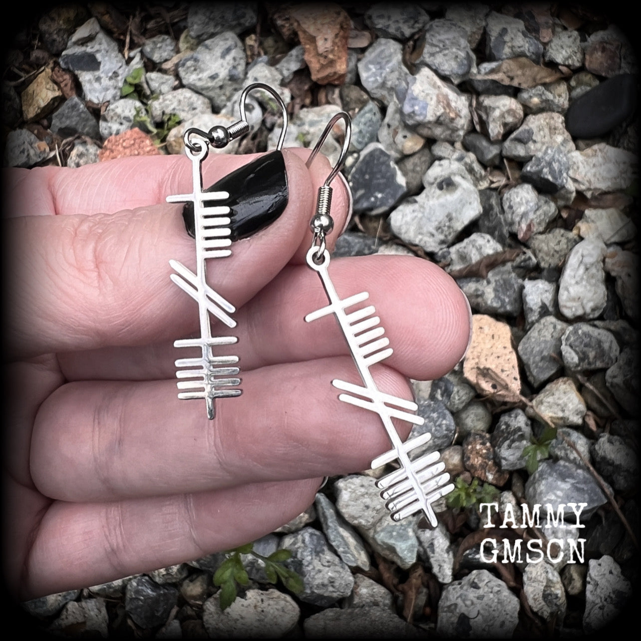 Ogham alphabet stave Tree alphabet jewellery Ogham earrings Wisdom jewelry Druid earrings Pagan jewelry Runes jewellery Pierced ears Stretched lobes