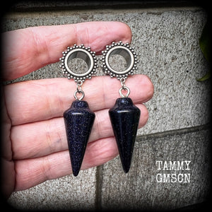 Gemstone tunnel earrings 9/16” tunnels Blue sandstone tunnel dangles 14mm Gemstone gauged earrings 2g 0g 00g 1/2” 5/8” 3/4” 7/8” 6mm 8mm 10mm 12mm 14mm 16mm 19mm 22mm 25mm 28mm 30mm Stretched ears Stretched lobes Celestial Whimsigoth Whimsygoth