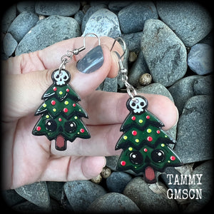 Christmas earrings Skull earrings Gothic Christmas earrings Black Friday Krampus earrings Stocking stuffers Spooky cute Pastel goth Acrylic earrings Festive season Yule Summer solstice jewelry Yuletide earrings Pierced ears Clip ons Gifts for goths