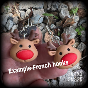 Reindeer earrings Christmas earrings Reindeer jewelry Ear gauges Ear hangers Gauged earrings Stretched lobes Gauged ears Reindeer ear hangers Christmas body jewelry Christmas jewelry Xmas gifts Stocking stuffers Secret santa Kriss Kringle Presents 