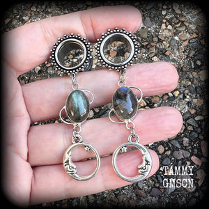 Moon goddess tunnel earrings-Labradorite gemstone tunnels