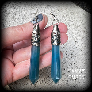 Blue agate earrings-Gemstone earrings