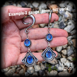 Blue Topaz gauged earrings 2 gauge ear weights Gemstone ear hangers Gauged ears Ear gauges 6g 2g 0g 00g 1/2" 9/16" 5/8" 3/4" 7/8" 1" 1.10" Stretched ears Stretched lobes