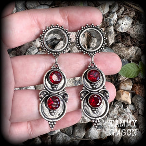 Ornate Garnet gemstone tunnel dangles