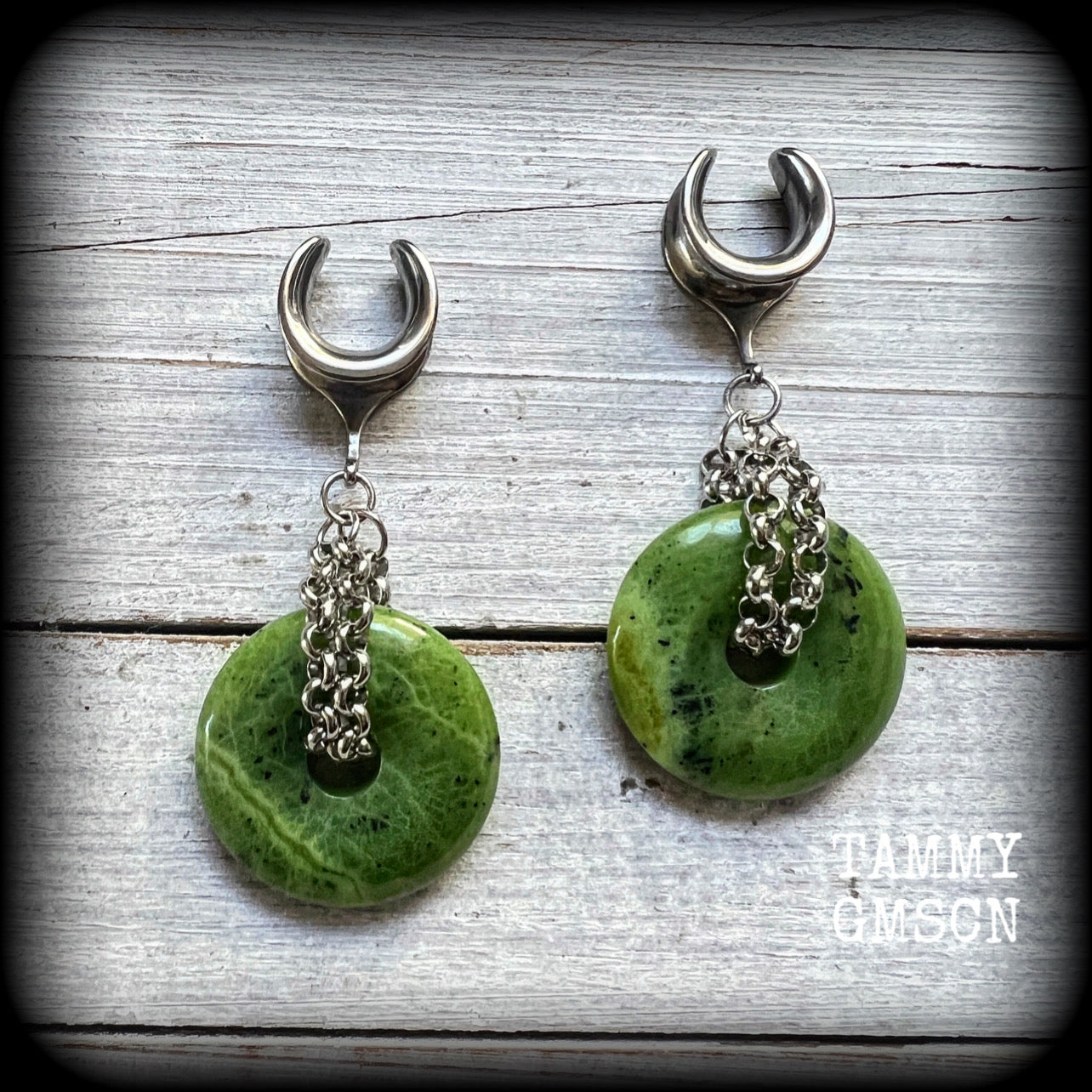 Olive jasper gauged earrings-Gemstone gauges