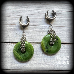 Olive jasper gauged earrings-Gemstone gauges