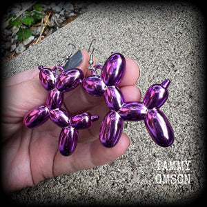 Gifts for girls Balloon earrings Balloon animal earrings Balloon dog earrings Party earrings Purple earrings