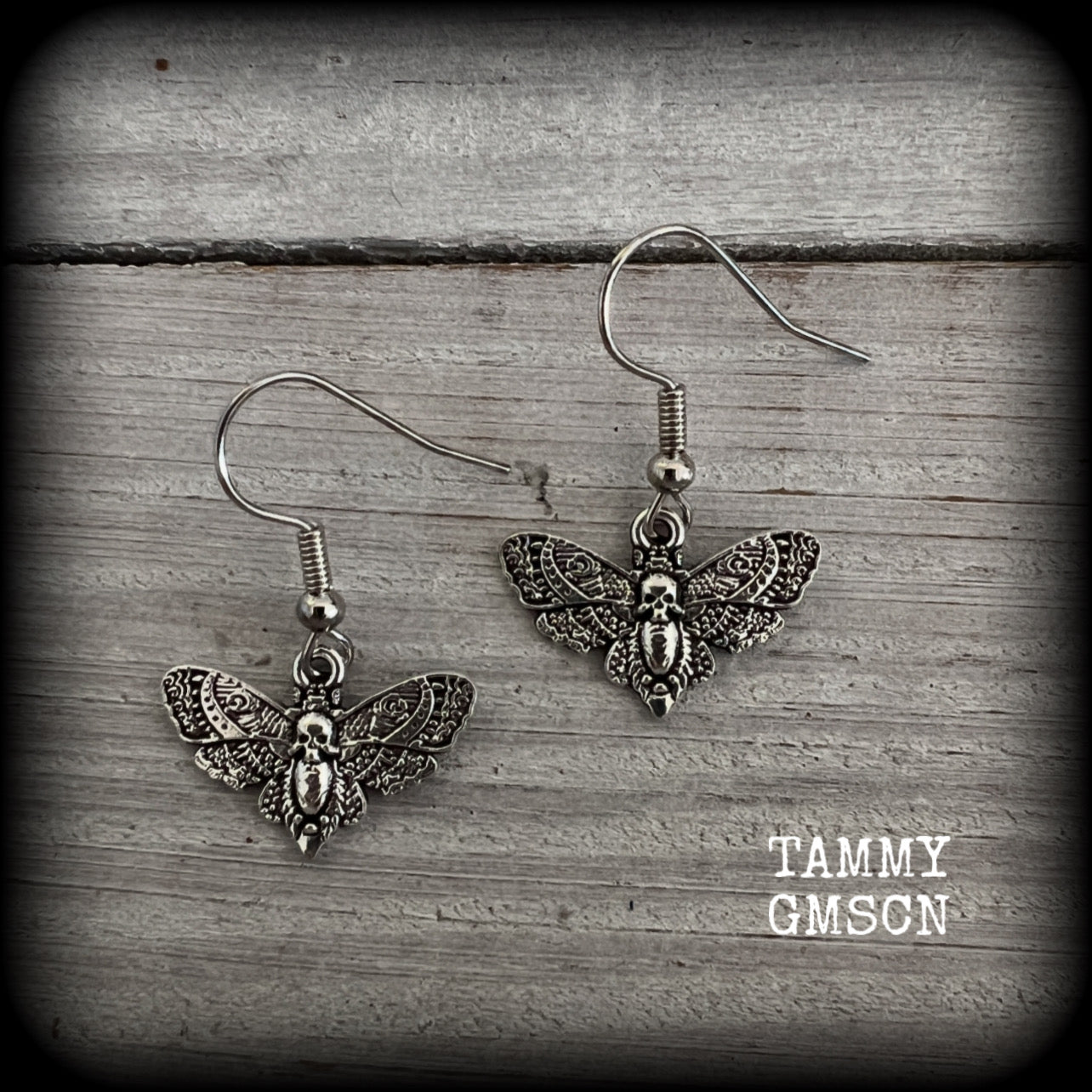 Petite Deaths head moth earrings-Gothic deathshead moth earrings