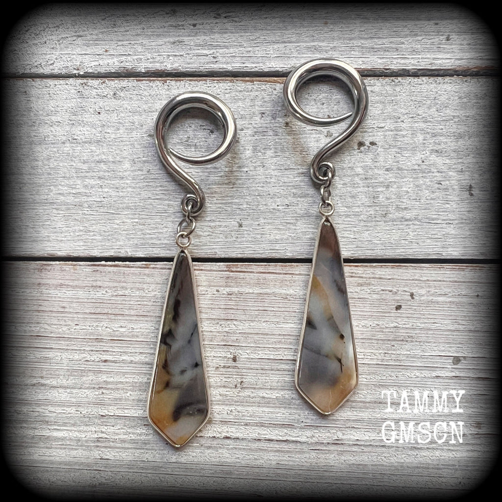 Montana agate gauged earrings Gemstone ear weights 6 gauge ear weights 4mm earrings Agate ear weights Gemstone ear hangers Stretched ears Stretched lobes Gauged ears Christmas gifts 4mm 6mm 8mm 10mm 12mm 14mm 16mm 19mm 22mm 25mm 28mm 30mm Tunnels