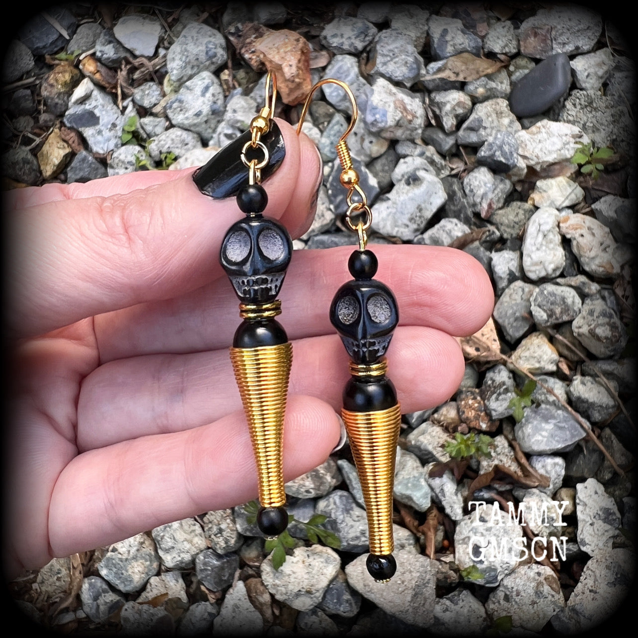 Erzulie Freda earrings Black skull earrings Voodoo skulls earrings Love earrings Veve jewelry Vodou earrings Body jewelry Pierced ears Stretched ears Stretched lobes Gauged ears Voodoo jewellery Voodoo jewelry