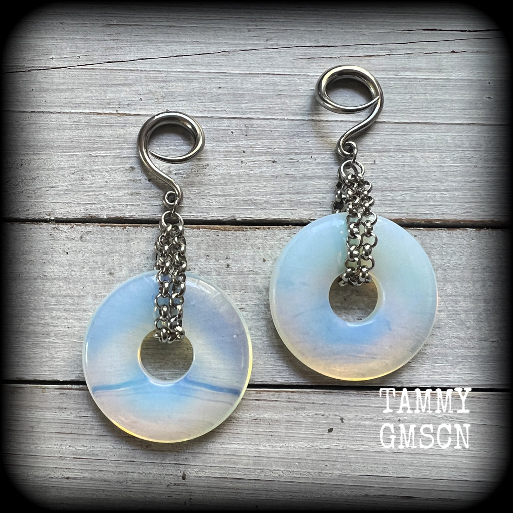 Opalite gauged earrings-Gemstone ear weights