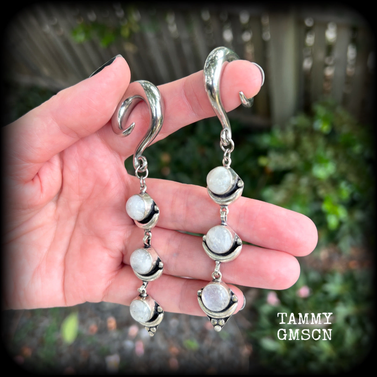 Rainbow moonstone gauged earrings-Gemstone ear gauges